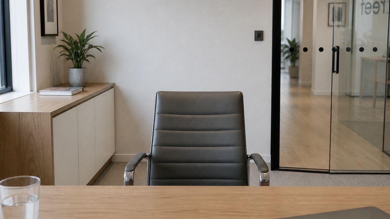 Empty office chair at a quiet desk, a coaching workspace